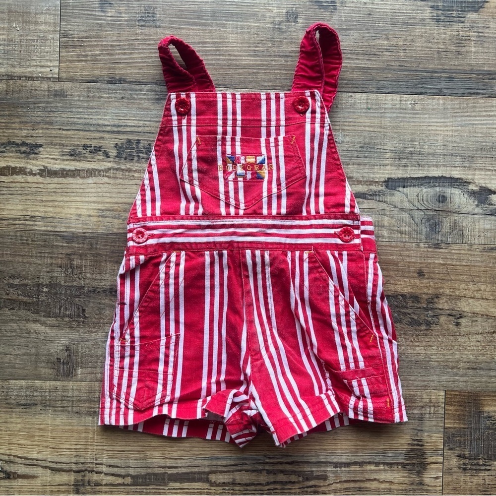 Vintage Body Gear Toddler Red & White Striped Overalls Shortalls Size 2T